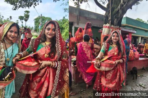 डंडखोरा में वट वृक्ष के नीचे सुहागिन महिलाएं पूजा करती हुईं।