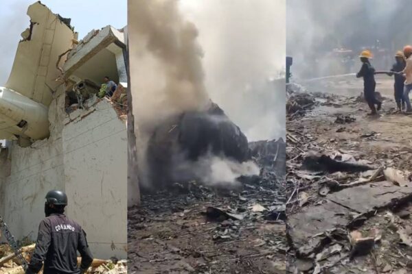 अहमदाबाद में एयर इंडिया की फ्लाइट AI171 के हादसे के बाद घटनास्थल पर मौजूद आपातकालीन टीमें।