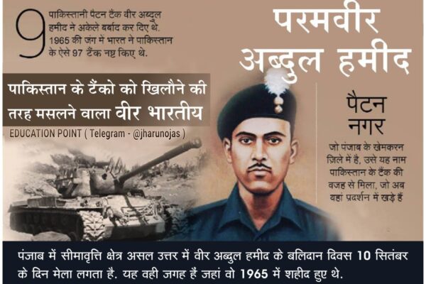 शहीद अब्दुल हमीद की पुण्यतिथि पर उनकी वीरता को याद करते हुए डाक टिकट की तस्वीर